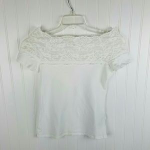 H&M white off the shoulder top with lace sz s